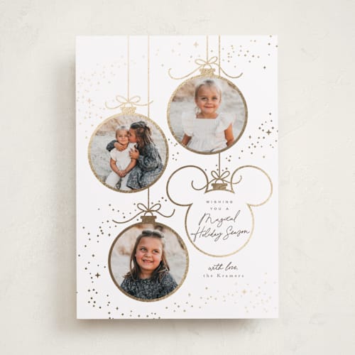 This is a snow foil pressed holiday cards with foil pressed by Everett Paper Goods called baubles printing on recycled smooth signature in standard