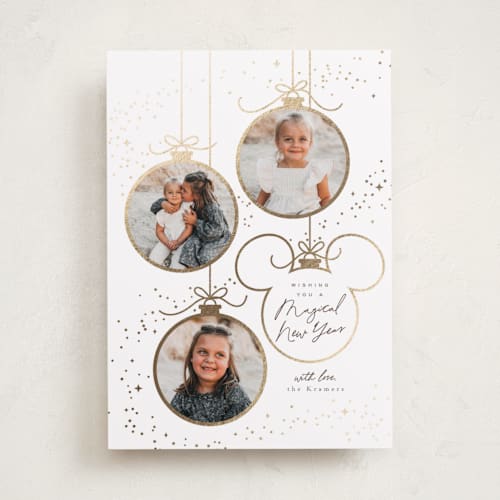 This is a snow foil pressed holiday cards with foil pressed by Everett Paper Goods called baubles printing on recycled smooth signature in standard