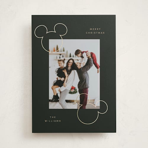 This is a mickey foil pressed holiday cards with foil pressed by Pixel and Hank called hey mickey printing on recycled smooth signature in standard