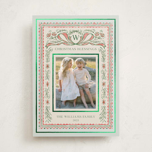 This is a pine foil pressed holiday cards with foil pressed by Paper Sun Studio called christmas gift printing on recycled smooth signature in standard