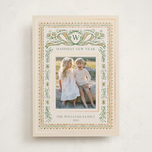 This is a taffy foil pressed holiday cards with foil pressed by Paper Sun Studio called christmas gift printing on recycled smooth signature in standard