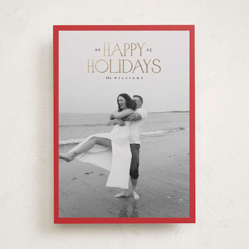 This is a santa’s hat foil pressed holiday cards with foil pressed by Carolyn Nicks called headline printing on recycled smooth signature in standard