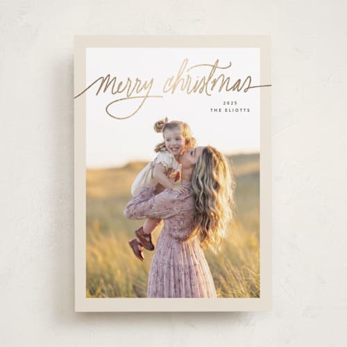 This is a brass foil pressed holiday cards with foil pressed by Design Lotus called full of hope printing on recycled smooth signature in standard