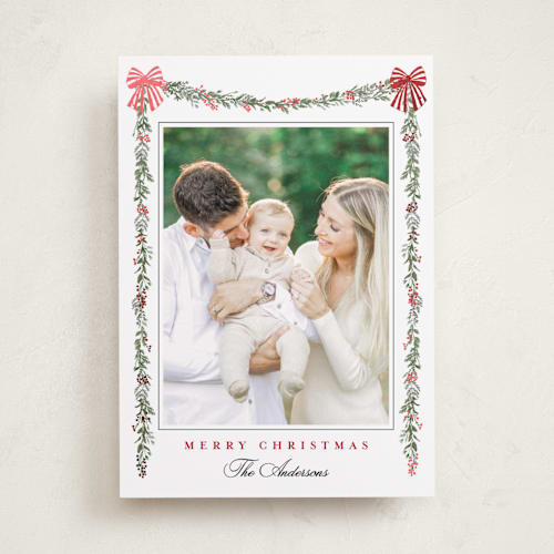 This is a candy cane foil pressed holiday cards with foil pressed by Susan Moyal called holly & bows printing on recycled smooth signature in standard