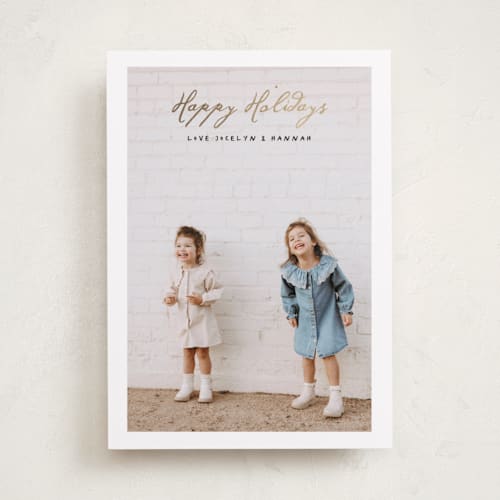 This is a onyx foil pressed holiday cards with foil pressed by Benita Crandall called vintage joy printing on recycled smooth signature in standard