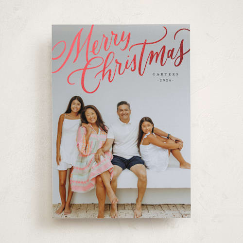 This is a noir foil pressed holiday cards with foil pressed by Wildfield Paper Co called modern merry christmas printing on recycled smooth signature in standard