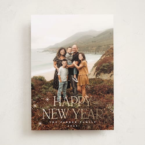 This is a snow foil pressed holiday cards with foil pressed by Robert and Stella called sparklers printing on recycled smooth signature in standard