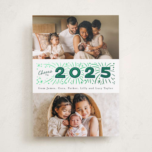 This is a forest foil pressed holiday cards with foil pressed by Alethea and Ruth called middle banner printing on recycled smooth signature in standard