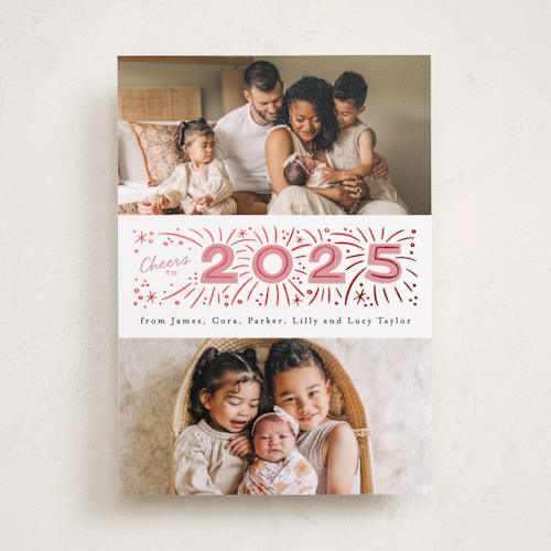 This is a blush foil pressed holiday cards with foil pressed by Alethea and Ruth called middle banner printing on recycled smooth signature in standard
