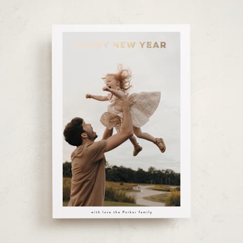 This is a snow foil pressed holiday cards with foil pressed by Benita Crandall called foil new years printing on recycled smooth signature in standard