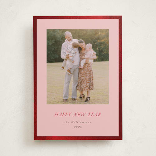 This is a candy cane foil pressed holiday cards with foil pressed by Jenna Holcomb called bordered printing on recycled smooth signature in standard