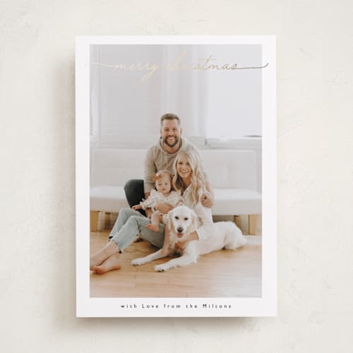 This is a cloud foil pressed holiday cards with foil pressed by Benita Crandall called noël moderne printing on recycled smooth signature in standard
