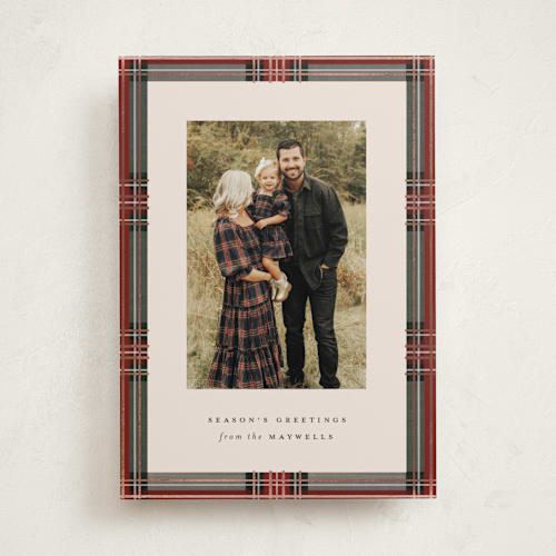 This is a antique foil pressed holiday cards with foil pressed by Olivia Kanaley Inman called highland holiday printing on recycled smooth signature in standard