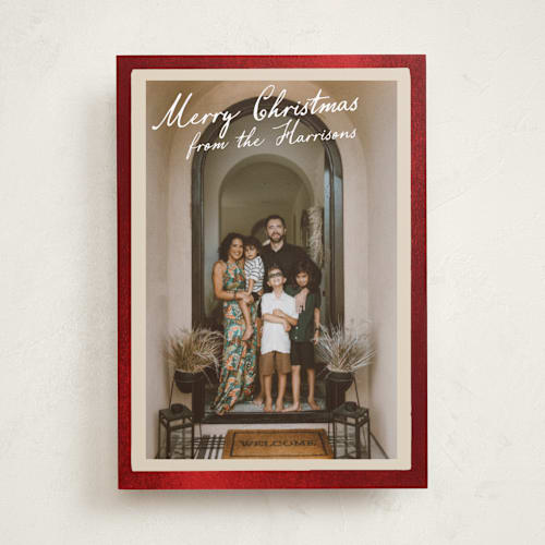 This is a cream foil pressed holiday cards with foil pressed by Maja Cunningham called vintage photo card printing on recycled smooth signature in standard