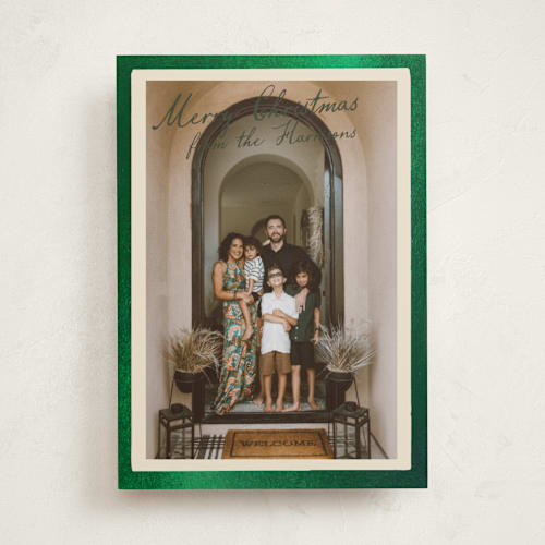 This is a forest foil pressed holiday cards with foil pressed by Maja Cunningham called vintage photo card printing on recycled smooth signature in standard