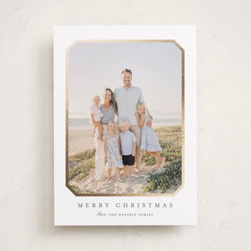 This is a ash foil pressed holiday cards with foil pressed by Carolyn MacLaren called vintage bevel printing on recycled smooth signature in standard