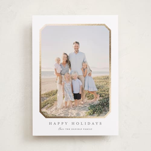 This is a ash foil pressed holiday cards with foil pressed by Carolyn MacLaren called vintage bevel printing on recycled smooth signature in standard