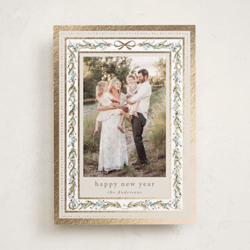 This is a ivory foil pressed holiday cards with foil pressed by Petra Kern called ever shine printing on recycled smooth signature in standard