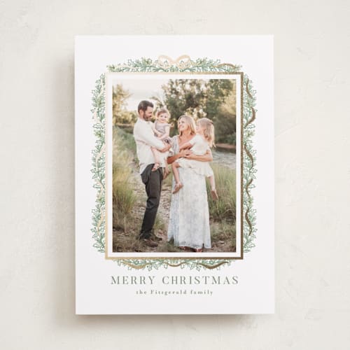 This is a juniper foil pressed holiday cards with foil pressed by Petra Kern called linea printing on recycled smooth signature in standard