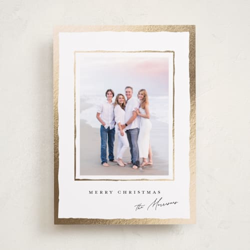 This is a snowfall foil pressed holiday cards with foil pressed by Petra Kern called gildy printing on recycled smooth signature in standard