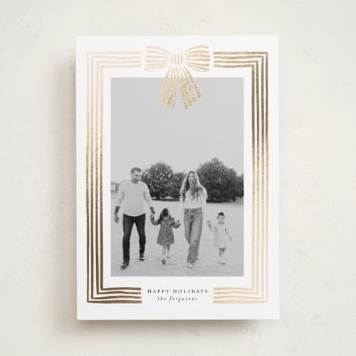 This is a snow foil pressed holiday cards with foil pressed by Iveta Angelova called ribbon framed printing on recycled smooth signature in standard