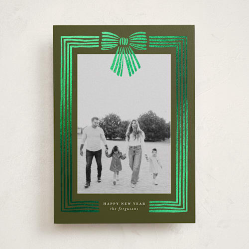 This is a forest foil pressed holiday cards with foil pressed by Iveta Angelova called ribbon framed printing on recycled smooth signature in standard