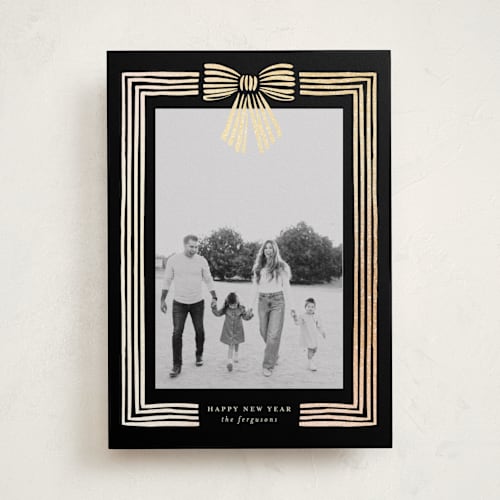 This is a midnight foil pressed holiday cards with foil pressed by Iveta Angelova called ribbon framed printing on recycled smooth signature in standard