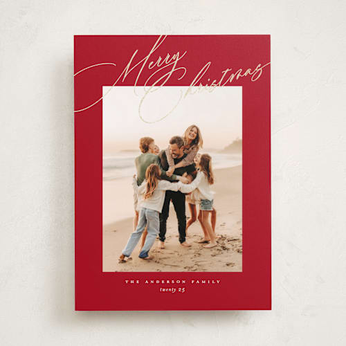 This is a santa suit foil pressed holiday cards with foil pressed by Jessica Williams called topper printing on recycled smooth signature in standard