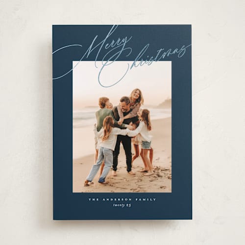 This is a blueberry foil pressed holiday cards with foil pressed by Jessica Williams called topper printing on recycled smooth signature in standard