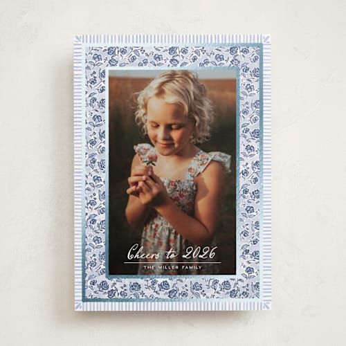 This is a frost foil pressed holiday cards with foil pressed by Jenna Holcomb called a cottage christmas printing on recycled smooth signature in standard