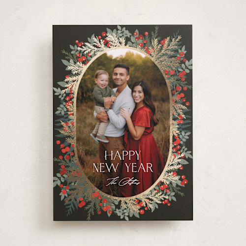 This is a cranberry foil pressed holiday cards with foil pressed by Kristie Kern called brilliante printing on recycled smooth signature in standard