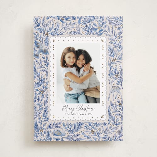 This is a porcelain foil pressed holiday cards with foil pressed by Elly called winter cottage printing on recycled smooth signature in standard