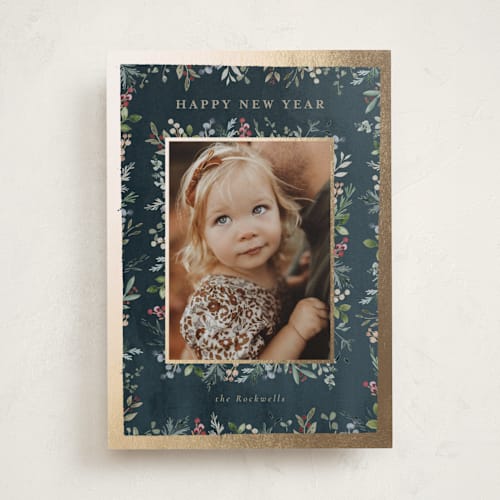 This is a celestial foil pressed holiday cards with foil pressed by Petra Kern called trad printing on recycled smooth signature in standard