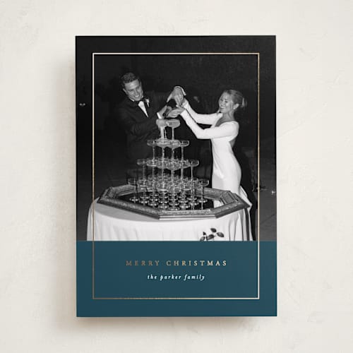 This is a night foil pressed holiday cards with foil pressed by Brianne Larsen called classic border printing on recycled smooth signature in standard