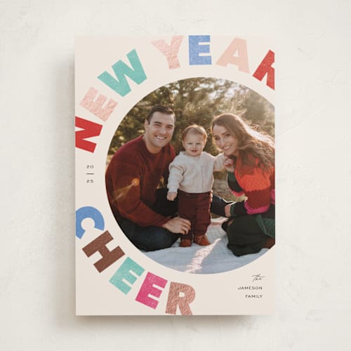 This is a gumdrops foil pressed holiday cards with foil pressed by Pixel and Hank called merry-go-round printing on recycled smooth signature in standard