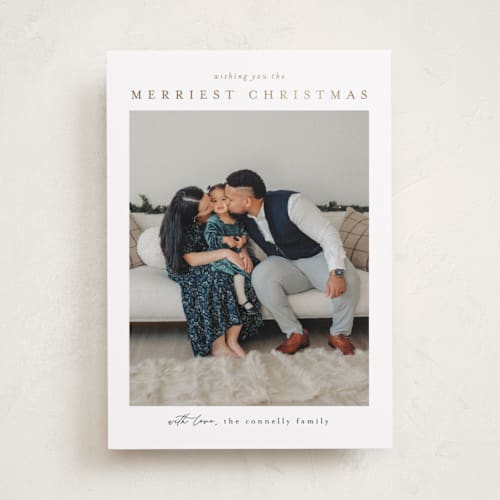This is a snow foil pressed holiday cards with foil pressed by Chris Griffith called frame of happiness printing on recycled smooth signature in standard