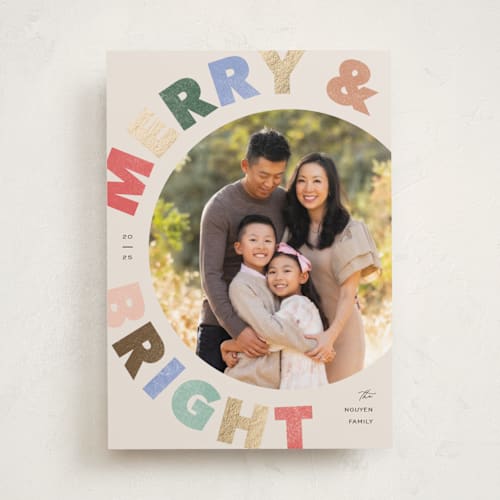 This is a funfetti foil pressed holiday cards with foil pressed by Pixel and Hank called merry-go-round printing on recycled smooth signature in standard