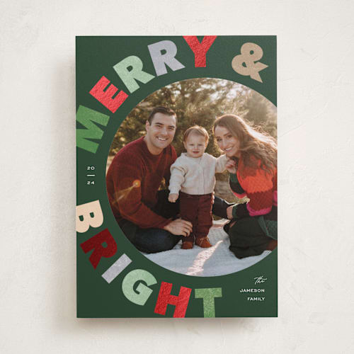 This is a tree farm foil pressed holiday cards with foil pressed by Pixel and Hank called merry-go-round printing on recycled smooth signature in standard