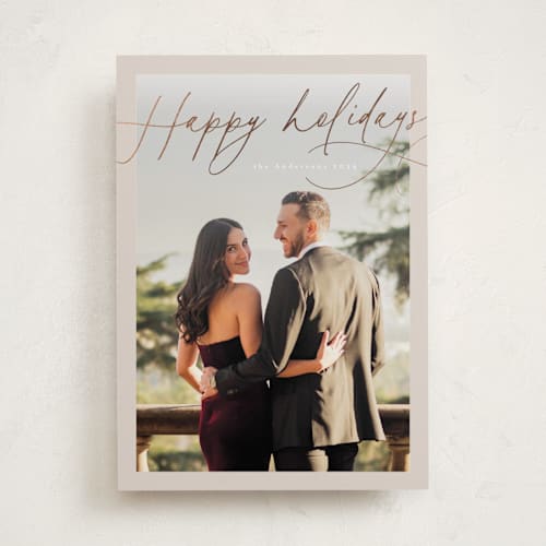 This is a cookie dough foil pressed holiday cards with foil pressed by Nicole Walsh called looped printing on recycled smooth signature in standard