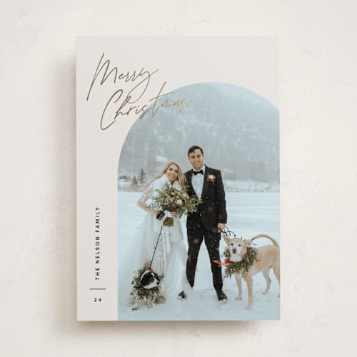 This is a vanilla foil pressed holiday cards with foil pressed by Pixel and Hank called arc over printing on recycled smooth signature in standard