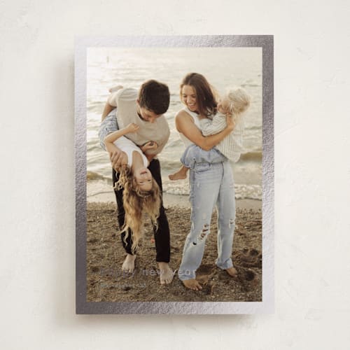 This is a slate foil pressed holiday cards with foil pressed by Stacey Meacham called minimalist border printing on recycled smooth signature in standard