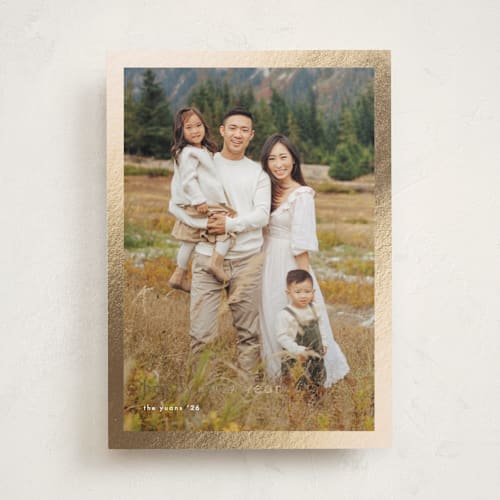 This is a cotton foil pressed holiday cards with foil pressed by Stacey Meacham called minimalist border printing on recycled smooth signature in standard