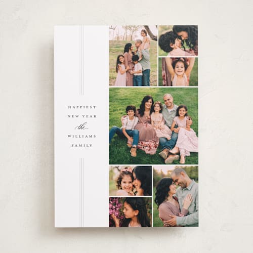 This is a snow gloss press holiday cards with gloss press by Jessica Williams called signature stripes printing on recycled smooth signature in standard