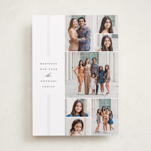 This is a snow gloss press holiday cards with gloss press by Jessica Williams called signature stripes printing on recycled smooth signature in standard