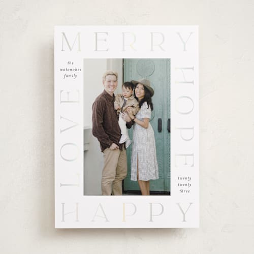This is a snow gloss press holiday cards with gloss press by Lehan Veenker called framed in love printing on recycled smooth signature in standard