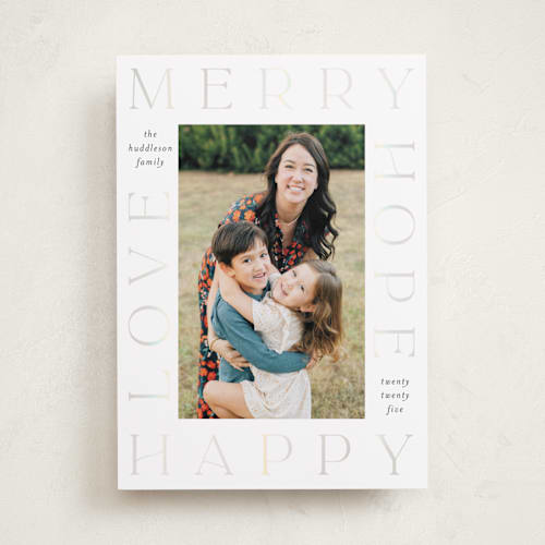 This is a snow gloss press holiday cards with gloss press by Lehan Veenker called framed in love printing on recycled smooth signature in standard