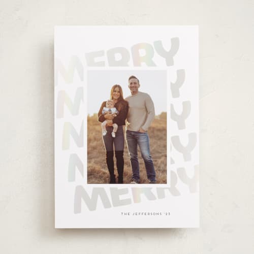 This is a snowflake gloss press holiday cards with gloss press by Leia Matt called fluffy merry printing on recycled smooth signature in standard