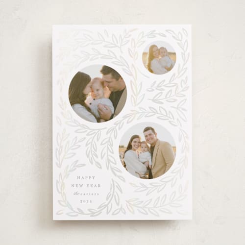 This is a mist gloss press holiday cards with gloss press by Teju Reval called dreamy botanicals printing on recycled smooth signature in standard