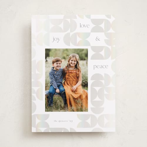 This is a frost gloss press holiday cards with gloss press by Lisa McLean called semi circle pieces printing on recycled smooth signature in standard
