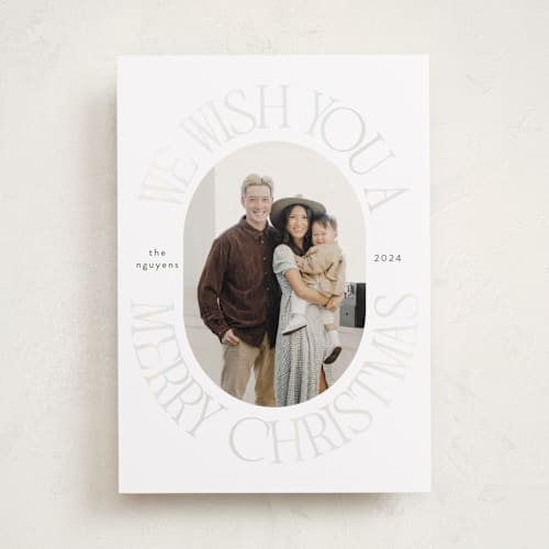 This is a forest gloss press holiday cards with gloss press by Morgan Kendall called merry wish printing on recycled smooth signature in standard